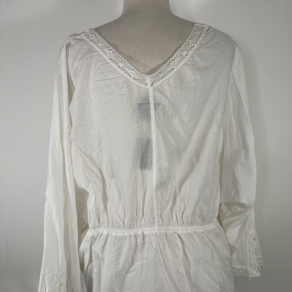 NWT Lane Bryant White Cotton V Neck Blouse Pom Pom Tunic Boho 18/20 - Picture 10 of 14